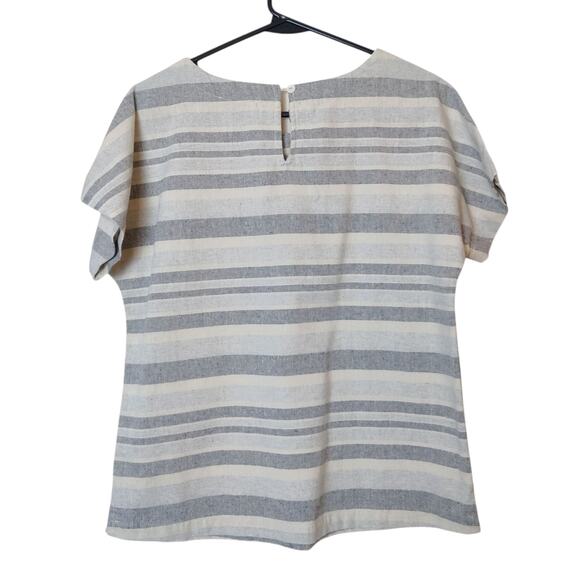Linen Lux Australia Cotton Linen Gray Stripes Short Sleeve Top XS - Picture 2 of 10